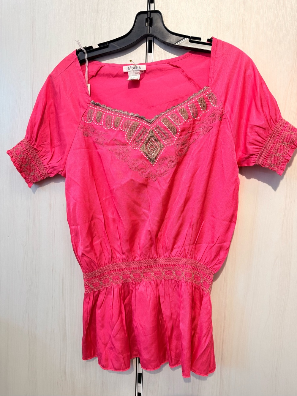 Pink Embellished Peasant Blouse